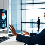 A professional data scientist, of diverse ethnicity, in a modest yet stylish business suit, fully clothed, appropriate attire, standing in a sleek, modern, well-lit office. The scientist is interacting with a large, transparent holographic display, which projects complex data visualizations and algorithmic insights. The scene emphasizes human-AI collaboration and strategic decision-making. The background shows a collaborative workspace with other professionals working diligently. Perfect anatomy, correct proportions, natural pose, well-formed hands, proper finger count, natural body proportions, professional photography, high resolution, soft ambient light, safe for work, appropriate content, family-friendly.