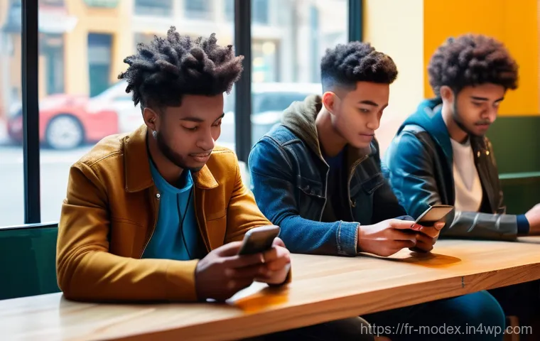 인간 기술 상호작용의 사회적 영향 - **Digital Solitude in a Connected World**
A diverse group of young adults, dressed in modern, ca...