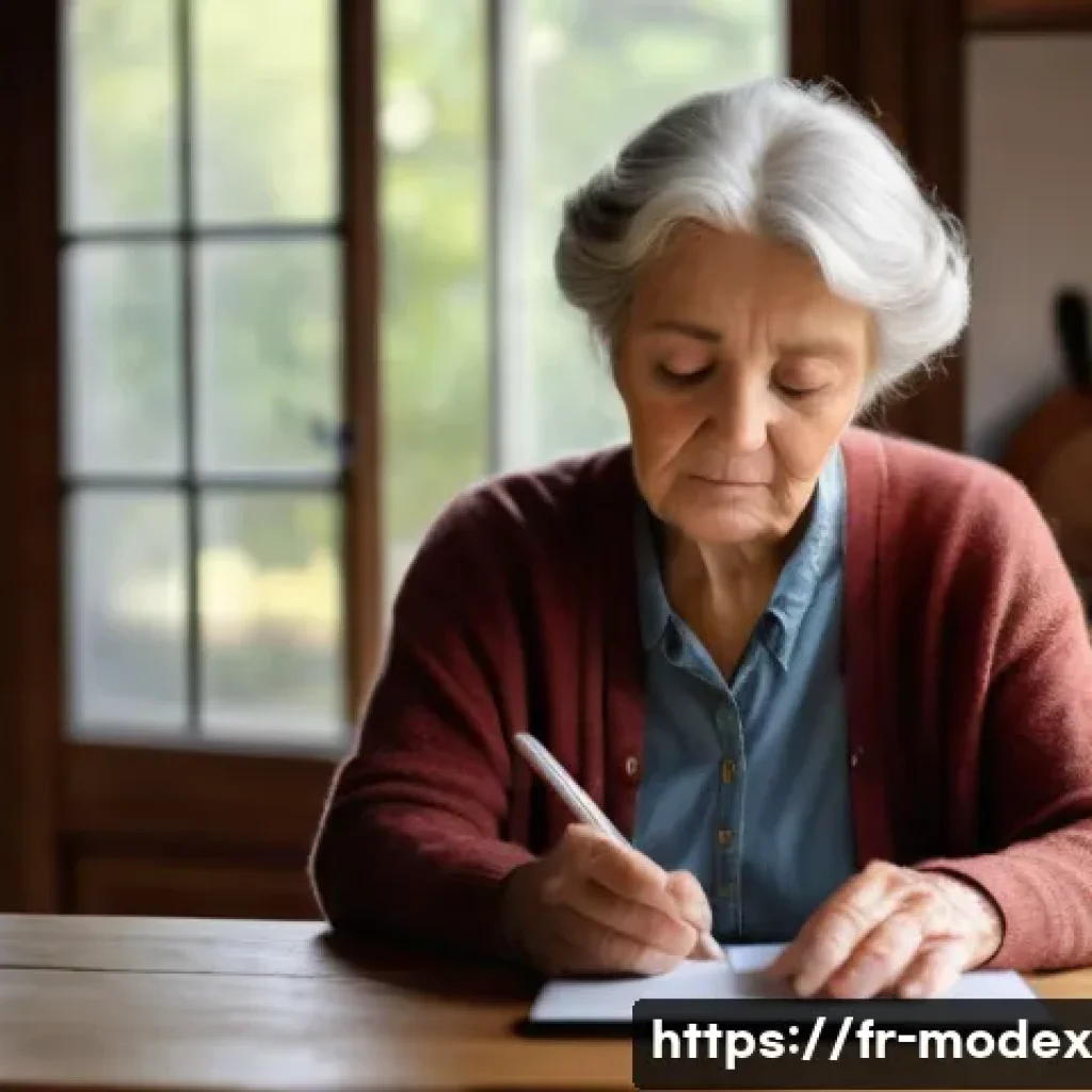 인간 기술 공존과 사회적 불평등 문제 - A serene and respectful depiction of an elderly French woman, modestly dressed in a comfortable card...