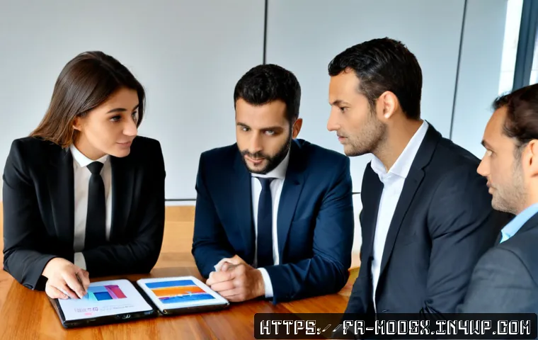 Home 17 윤리적 기술의 필요성 기업 사례 분석 - Photorealistic modern French corporate boardroom in Paris, diverse executives reviewing ethical tech...